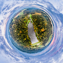 Germany, Baden-Wurttemberg, Little Planet View Of Eisenbachstausee In Autumn