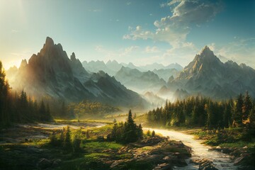 Wall Mural - fantasy mountains illustration
