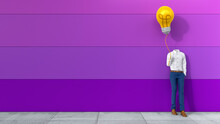 Three Dimensional Render Of Invisible Person Holding Light Bulb Shaped Balloon