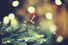 Closeup Of A Christmas Tree And Baubles With A Blurred Bokeh Background
