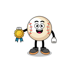 baseball cartoon illustration with satisfaction guaranteed medal