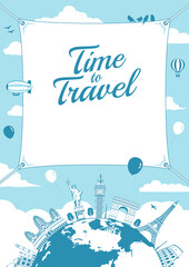 Wall Mural - Travel, vacation, sightseeing vector illustration (for poster,flyer etc.)  | text  space.