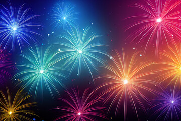 Colorful of fireworks in Happy New Year 2023 wallpaper background. happy new year 2023 wallpaper. Beautiful and fantastic firework display for celebration Happy New Year 2023.