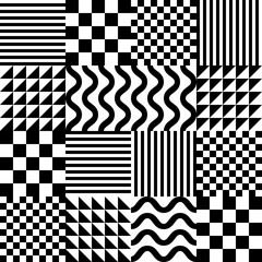 Leinwandbilder - Modern abstract geometric contemporary vector seamless pattern with simple elements and shapes. Graphic black and white minimalist background.
