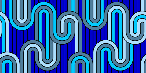 Wall Mural - Seamless pattern with twisted lines, vector linear tiling background, stripy weaving, optical maze, twisted stripes. Blue color design.