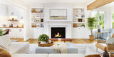 Fototapeta Krajobraz - Beautiful living room with fireplace