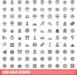 Canvas Print - 100 asia icons set. Outline illustration of 100 asia icons vector set isolated on white background