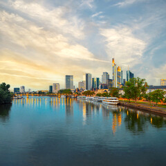 Wall Mural - Frankfurt am Main, Germany - September 19, 2021: Skyline of Frankfurt. financial center of the country. Travel and sights of city breaks. landmarks, travel guide Europe. Banner or panoramic postcard