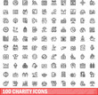 © ylivdesign - 100 charity icons set. Outline illustration of 100 charity icons vector set isolated on white background
