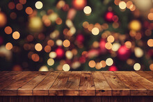 Christmas Lights On Wooden Background