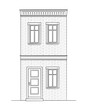 Small terrace building - classic black and white illustration