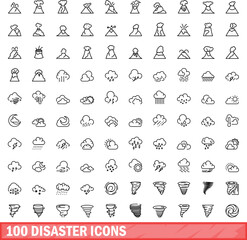 Wall Mural - 100 disaster icons set. outline illustration of 100 disaster icons vector set isolated on white back