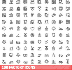 Poster - 100 factory icons set. Outline illustration of 100 factory icons vector set isolated on white background