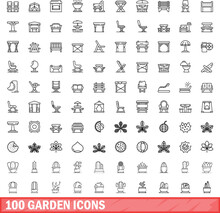 100 Garden Icons Set. Outline Illustration Of 100 Garden Icons Vector Set Isolated On White Background