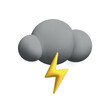Vector 3d style simple storm icon with dark grey cloud and lightning symbol isolated on white background