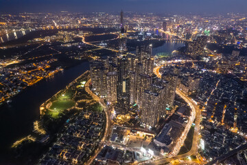 Wall Mural - image aerial view of Landmark 81 is a super-tall skyscraper currently under construction in Ho Chi Minh City, Vietnam. It is the tallest building in Vietnam