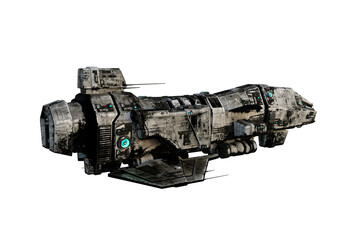 Wall Mural - 3D rendering of a dirty old sci-fi space ship isolated on transparent background.with rear side view.