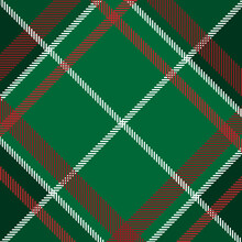 Scottish Plaid Green Checkered Vector Pattern. Green Red Background With Fabric Texture. Flat Backdrop Of Striped Textile Print.