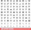 © ylivdesign - 100 sport icons set. Outline illustration of 100 sport icons vector set isolated on white background