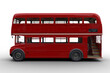 Side view 3D rendering of a vintage red double decker London bus isolated on transparent background.