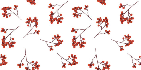 Autumn pattern with mountain ash. Vector illustration in cartoon style.