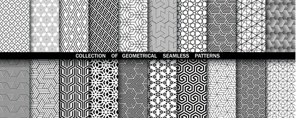 Geometric set of seamless black and white patterns. Simpless vector graphics