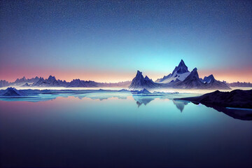 Wall Mural - aurora borealis on the norway. green northern lights above mountains. night sky with polar lights. n