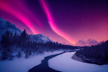 Wall Mural - aurora borealis on the norway. green northern lights above mountains. night sky with polar lights. n