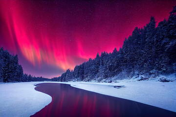 Wall Mural - aurora borealis on the norway. green northern lights above mountains. night sky with polar lights. n