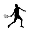 Tennis player silhouette. Man with tennis racket. Sport icon or logo. Vector illustration.