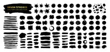 Hand Drawn Vector Brush Strokes Mega Collection. Black Ink Paint Spots Backgrounds Set. Grunge Artistic Paint Blobs Highlights Backgrounds. Abstract Line, Stains Shapes, Scribble Circle Design Element