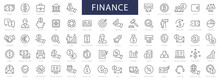 Finance & Money Thin Line Icons Set. Finance Editable Stroke Icons. Money, Payment, Business, Exchange, Profit, Card, Bank Symbols. Vector Illustration