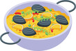 Paella food icon isometric vector. Seafood cuisine. Cooked prawn