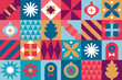 © Daisy&Bumble - Christmas icons elements with geometric seamless vector pattern for wrapping paper, background, wallpaper. Holiday season, modern, contemporary abstract design.
