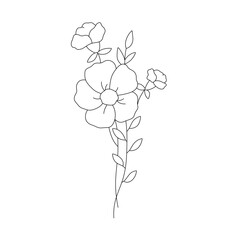 Wall Mural - Vector isolated little pretty flower bouquet colorless black and white contour line easy drawing