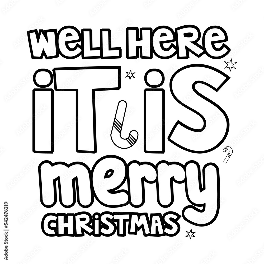Merry Christmas Coloring page. Christmas line art coloring page design