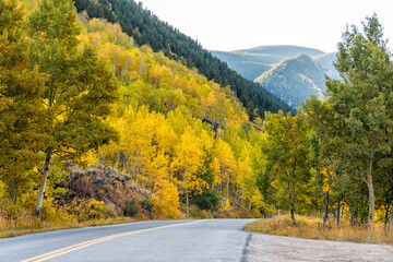 Wall Mural - Colorado rocky mountains Castle Creek scenic road trip with autumn fall season with colorful yellow orange leaves foliage near Aspen
