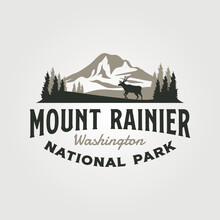 Mount Rainier Vintage Logo Vector Illustration Design, Adventure Travel Logo Design
