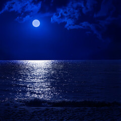 Wall Mural - Moonlight Cloudy Night Sea Beach