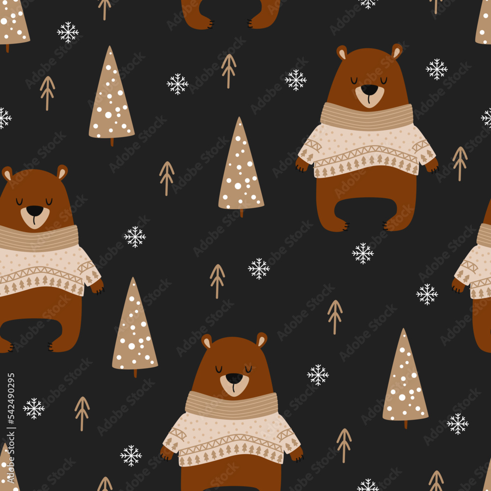 seamless pattern with christmas bear Stock Vector | Adobe Stock