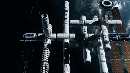 Wall Mural - the space station in orbit of the earth. the concept of exploring the world and modern technology