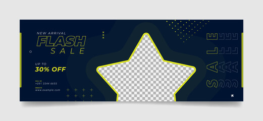 Wall Mural - Flash sale facebook cover page timeline web ad banner template with photo place. modern and creative layout dark blue background design for medical, seminar, education etc.