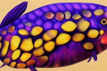 channa auranti,beautiful fish,exotic,predator fish,multi color,isolated purple background