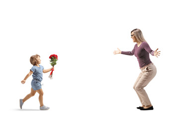 Sticker - Full length profile shot of a woman waiting to hug a girl with red roses