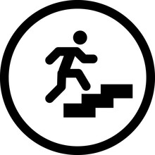 Man Climbing Stairs Vector Icon. Up The Stairs Public Signature