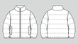 Padded puffer down jacket. Oversized winter quilting coat. Vector technical sketch. Mockup template.