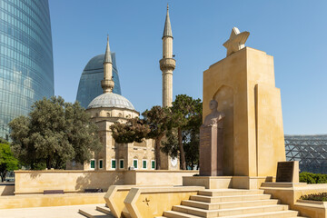 Wall Mural - Baku Flame Towers is the tallest skyscraper in Baku, Azerbaijan. Panoramic view of Baku - the capital of Azerbaijan located by the Caspian See shore.