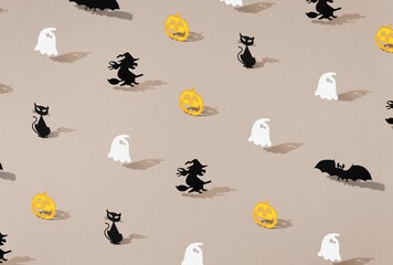 Canvas Print - Halloween characters set pattern illustration isolated on the pastel background