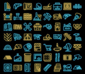 Wall Mural - DIY repair icons set outline vector. Worker repair. Construction house neon color on black