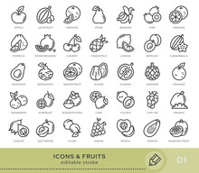 Set Of Conceptual Icons. Vector Icons In Flat Linear Style For Web Sites, Applications And Other Graphic Resources. Set From The Series - Fruits. Editable Stroke Icon.